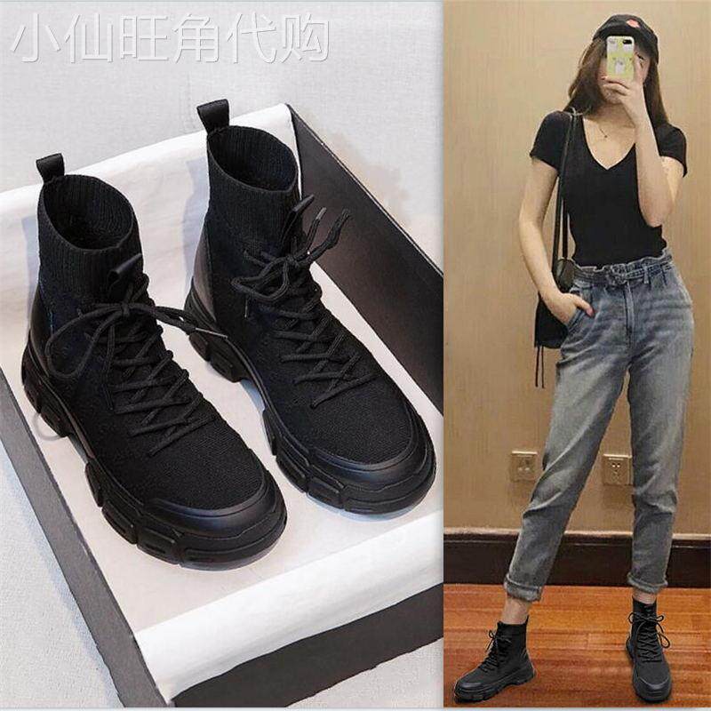 网面马丁靴女2025年春秋季新款透气时尚英伦风厚底弹力袜靴ins潮