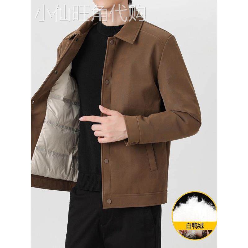 2025冬季新款羽绒服男士潮流百搭麂皮绒翻领夹克加厚保暖商务外套