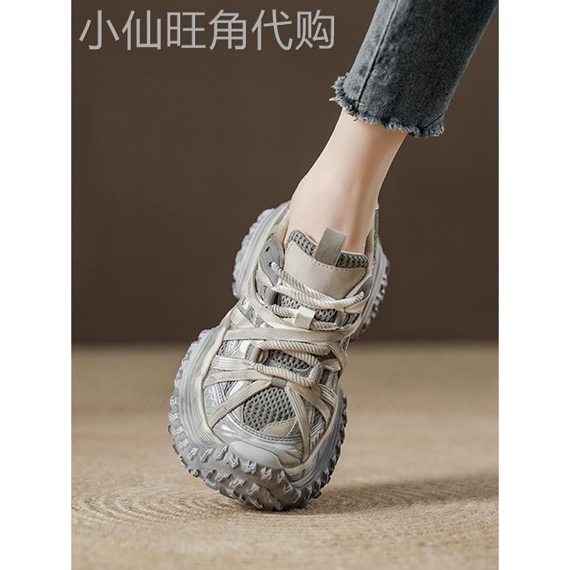 香港厚底做旧老爹鞋春秋松糕鞋女2025新款女鞋脏脏透气运动鞋增高