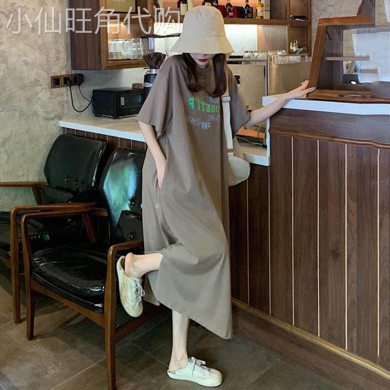 T恤洋装女长版夏季欧货微胖女生宽松过膝长裙懒人裙休闲厚棉裙