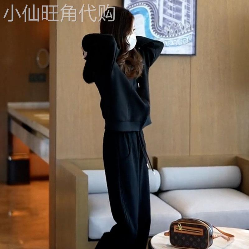 欧洲站休闲运动套装女2025年新款秋季设计感卫衣高腰阔腿裤两件套