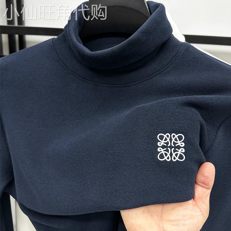 欧洲站~高端奢品！加厚德绒高翻领打底衫男保暖刺绣高档名牌卫衣