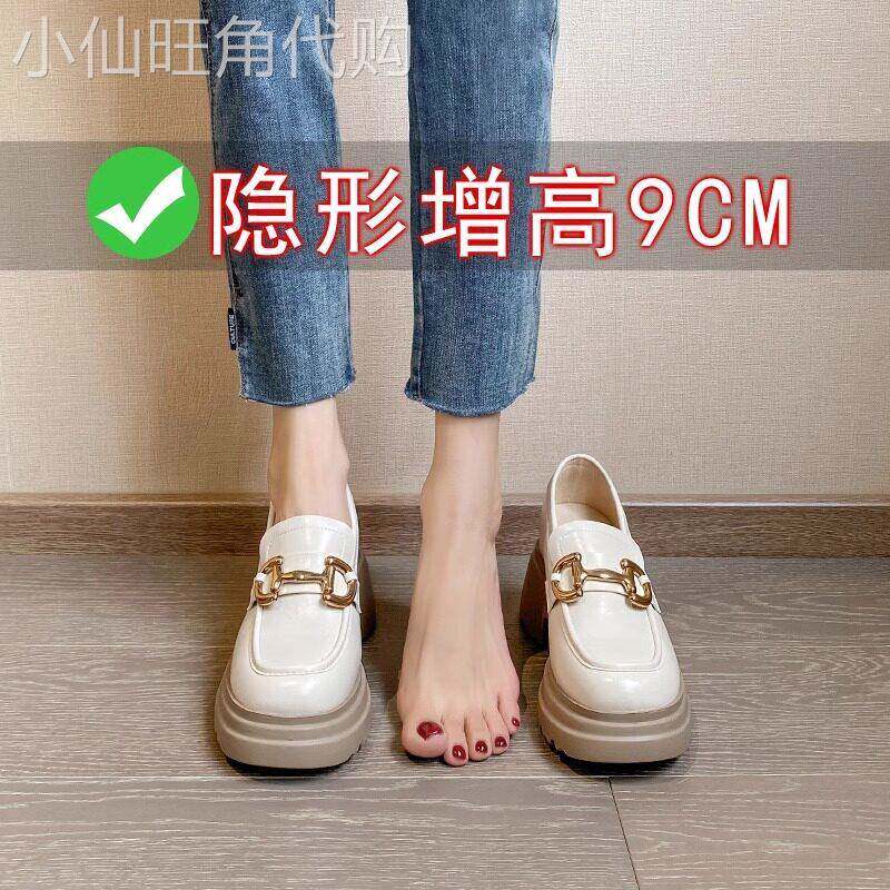 真皮厚底乐福鞋女2026新款春秋季白色英伦风皮鞋一脚蹬内增高单鞋