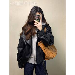 韩国短款黑色皮衣女士外套2025秋冬新款酷飒风小个子机车气质夹克