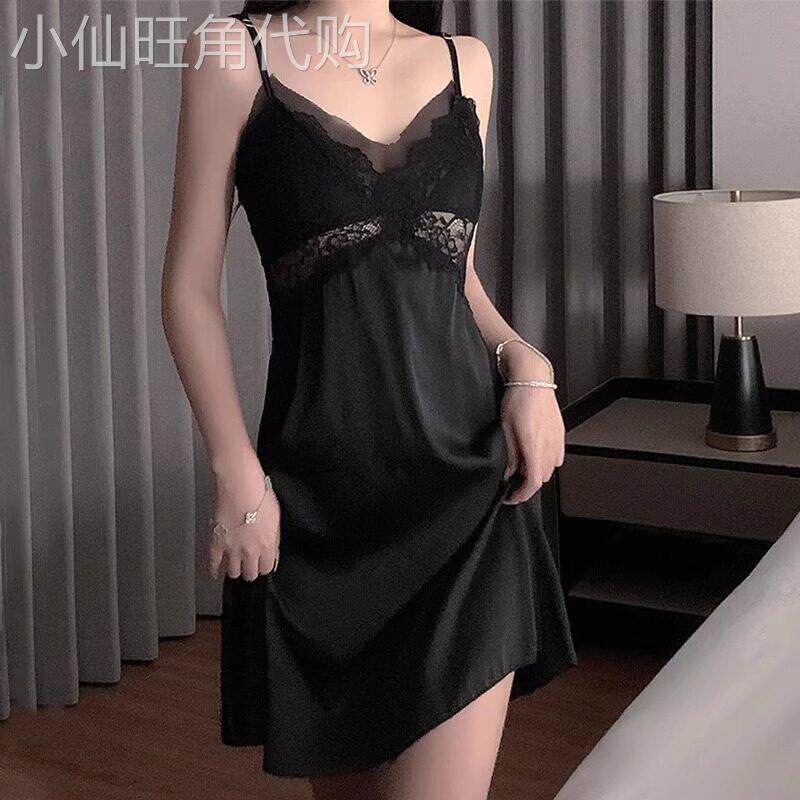 蕾丝性感睡衣女夏日绝美带胸垫吊带睡裙2025新款纯欲冰丝绸家居服