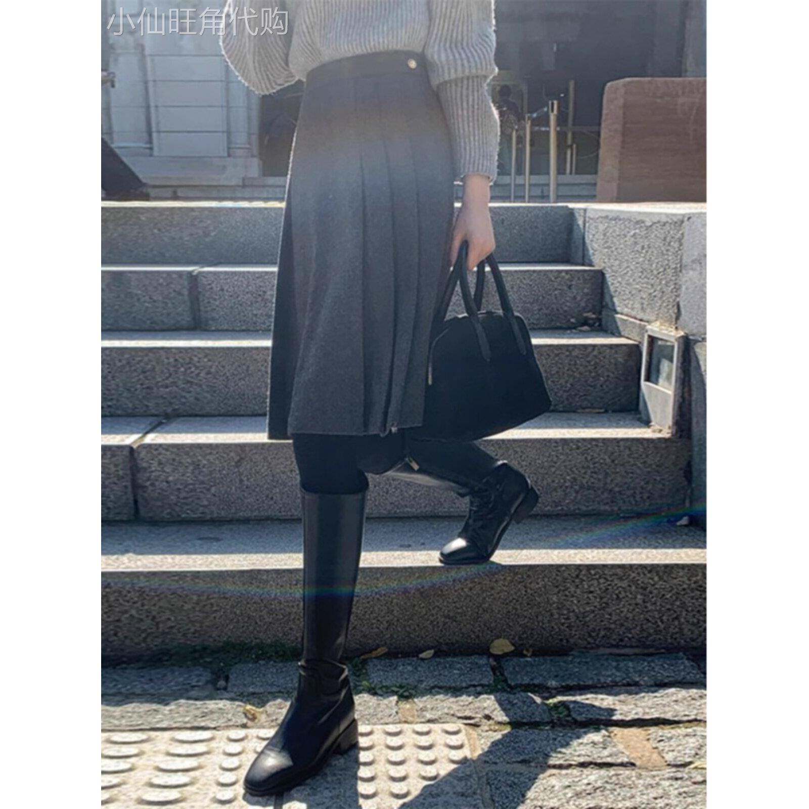 毛呢百褶半身裙女秋冬2025年新款高端欧货灰色半裙加厚高腰a字裙