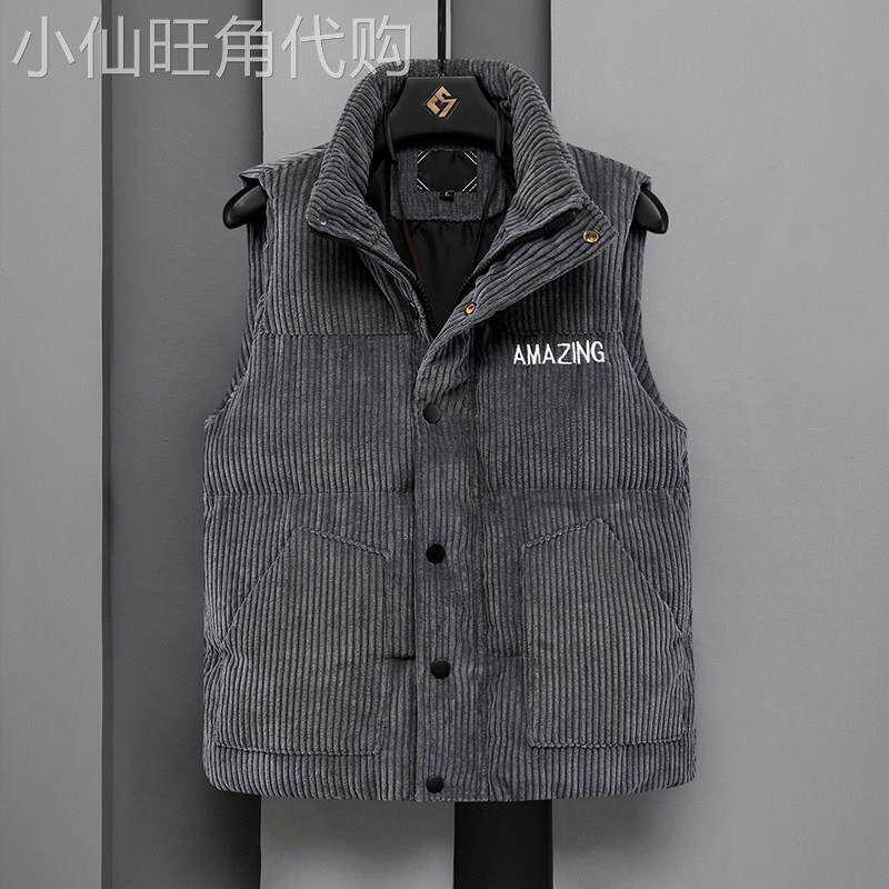 韩版加厚保暖马甲 男士灯芯绒背心外套 潮牌宽松羽绒背心 可外穿