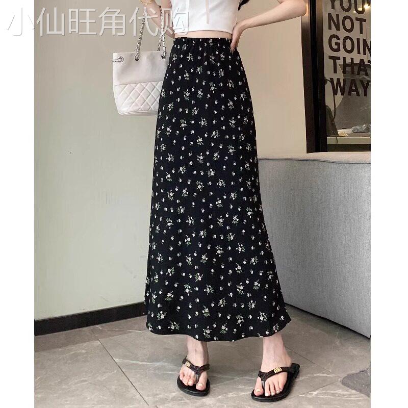 黑色碎花半身裙女夏季薄款2025新款显瘦a字高腰中长款气质长裙子