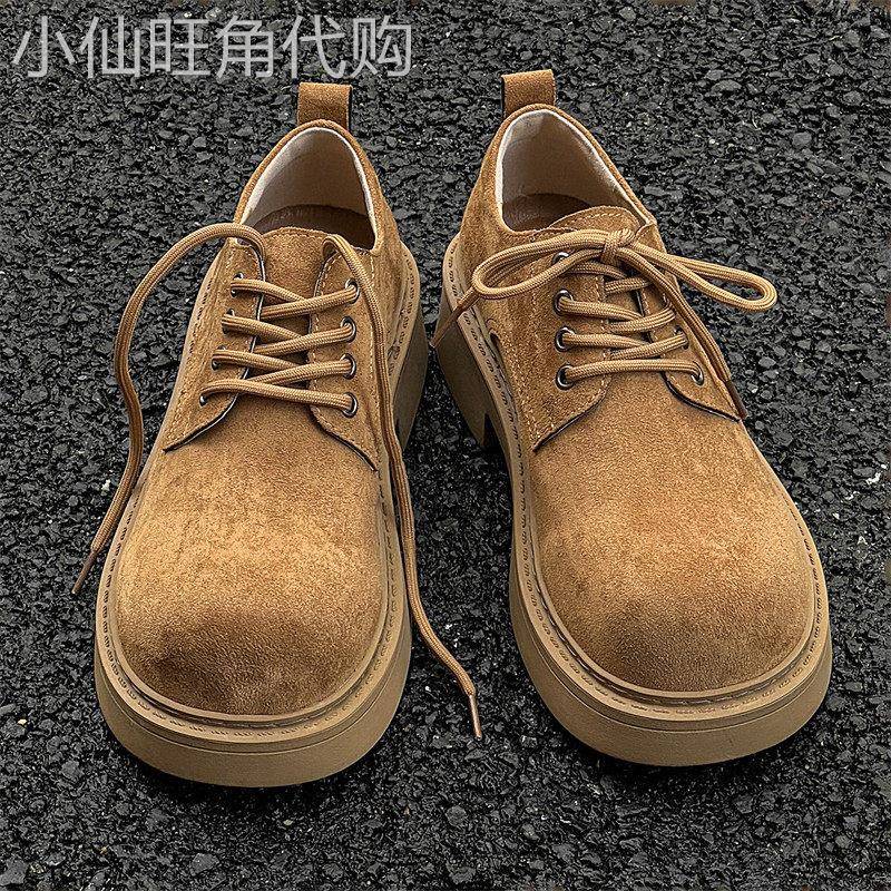 【高品质】大头鞋子男女增高厚底休闲工装皮鞋翻毛通勤复古德比鞋