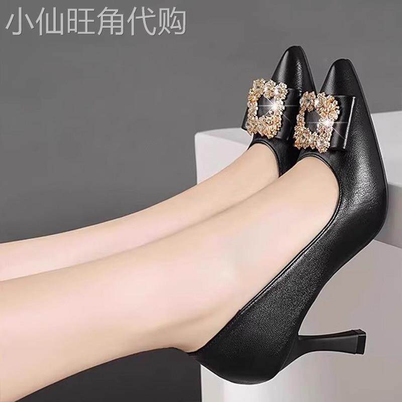 真皮不累脚高跟鞋女2026新款秋季法式尖头包鞋细跟黑色职业工作鞋