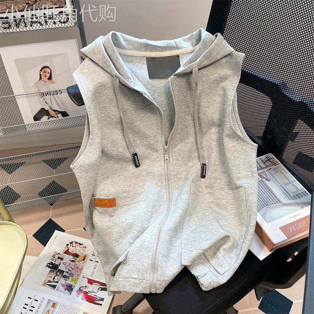 连帽卫衣马甲女夏季新款美式时尚设计感小众抽绳无袖背心马夹外套