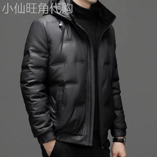 冬季真皮羽绒服男加肥加大码绵羊皮衣皮夹克宽松胖子肥佬商务外套