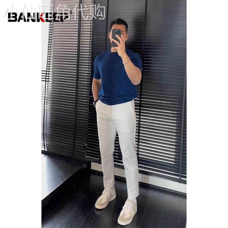白色休闲西裤男士2026新款夏季薄款男裤窄版直筒修身九分裤子男款