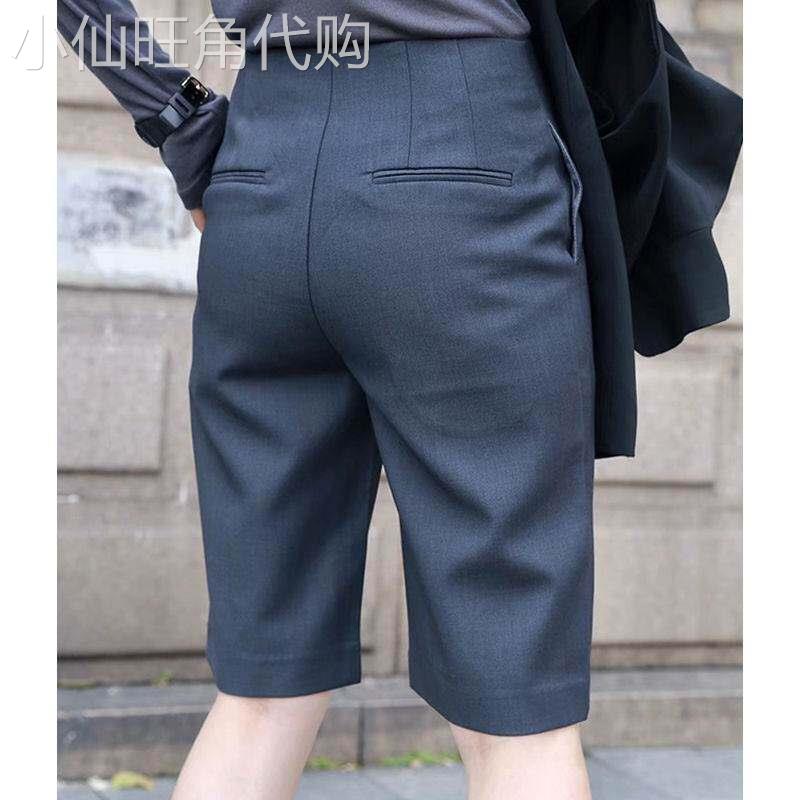 灰色西装短裤女夏季2025新款小个子高腰显瘦中裤休闲直筒五分裤