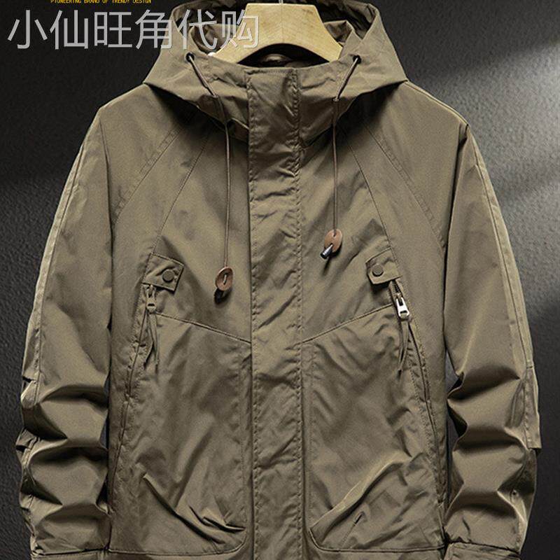 法国户外运动冲锋衣外套男款连帽工装夹棉春秋风衣夹克男