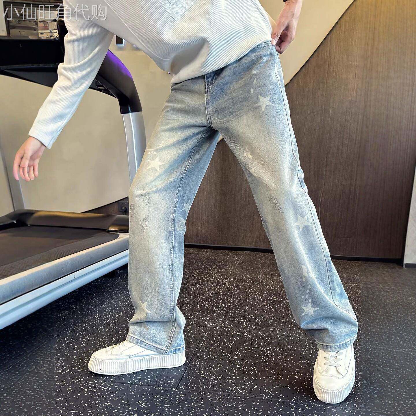 LL男装五角星牛仔裤男宽松直筒男裤2025秋冬新款裤子休闲帅气长裤