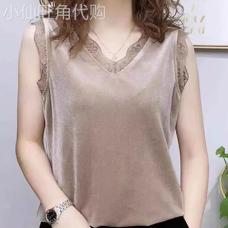 蕾丝花边丝绒吊带背心女春秋款欧货时尚洋派V领显瘦内搭无袖上衣