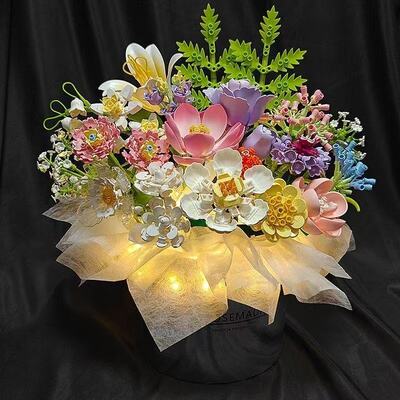 2026国产积木花单支樱花永生仿真花益智拼装积木花朵生日情人节送