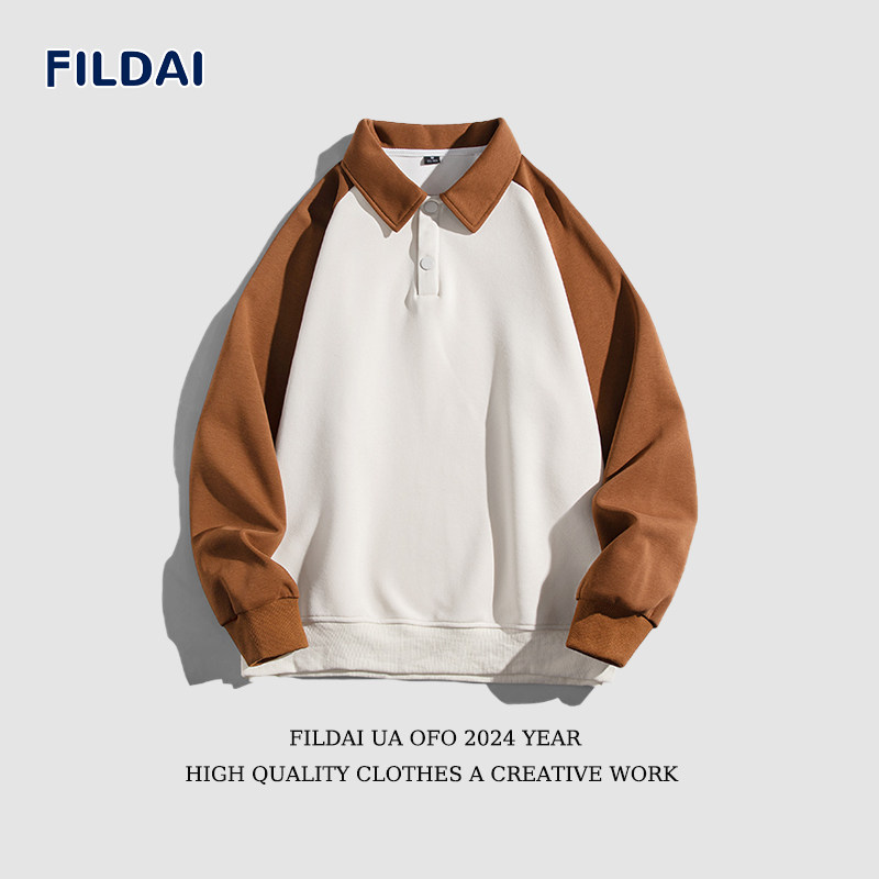 斐勒满天星春季日系撞色卫衣男情侣休闲长袖POLO衫男外套打底上衣