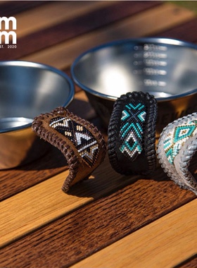 日本DEVISE WORKS户外露营野餐便携式餐具钉珠挂耳碗手柄牛皮皮套