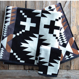 美国Pendleton户外提花复古纯棉毛巾浴巾露营吸水午睡披肩小毯子