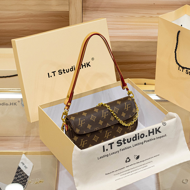 CITEX LV官方旗舰店香港真皮老花链条腋下包女2025新款超火小包高