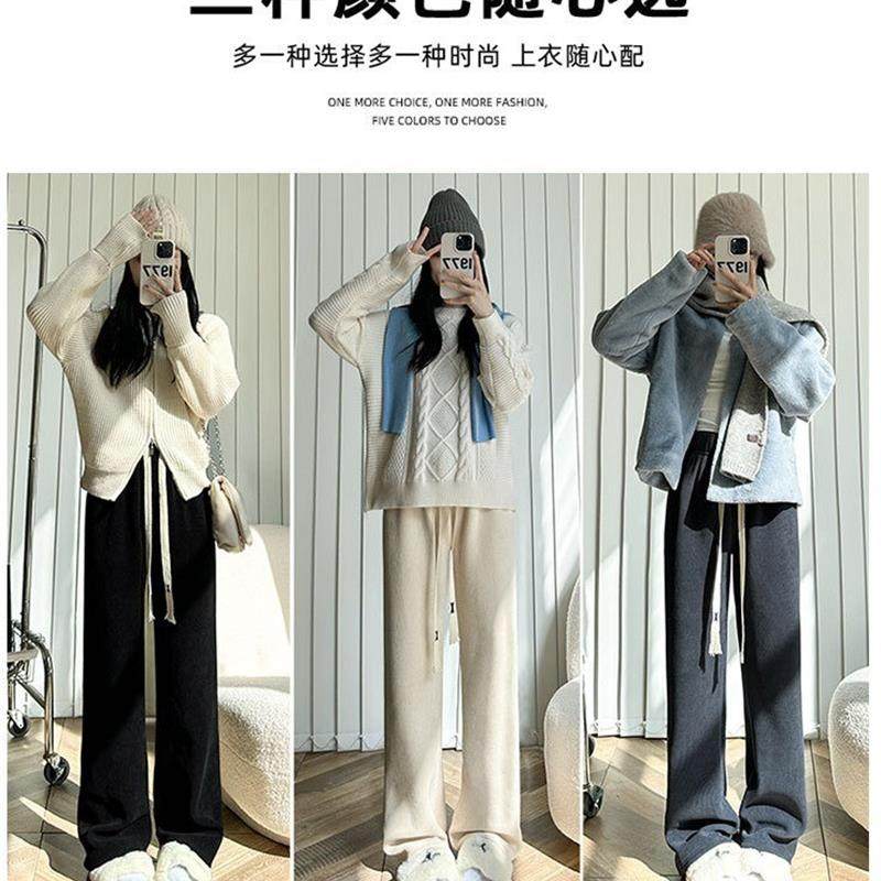 羊羔绒阔腿裤女裤秋冬季加绒加厚棉裤2025新款灰色灯芯绒直筒裤子