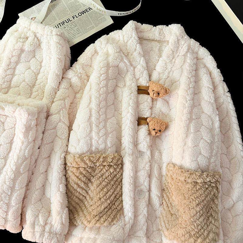 珊瑚绒睡衣秋冬款女2025新款加厚加绒大码春秋季法兰绒家居服套装