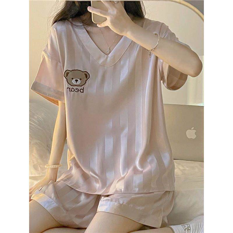 新款睡衣女夏季冰丝薄款网红仿真丝短袖甜美丝绸夏天家居服套装