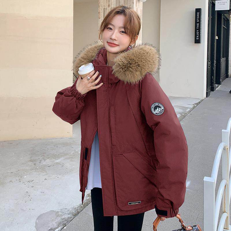 2025欧美外贸工装羽绒棉服派克服女短款小个子冬季毛领加厚棉袄潮