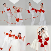 红色爱心串礼服搭配心形拉绳领证登记婚礼手持创意情侣拍照道具