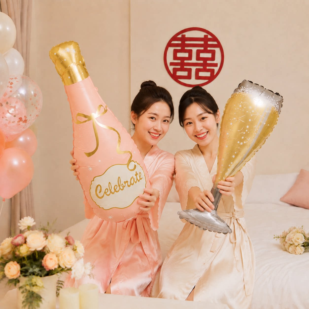 订婚香槟杯铝箔气球婚礼外景拍照女生生日派对氛围布置气球道具