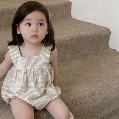 女宝宝夏款无袖背心条纹哈衣婴儿洋气可爱凉爽包屁衣公主爬服韩版