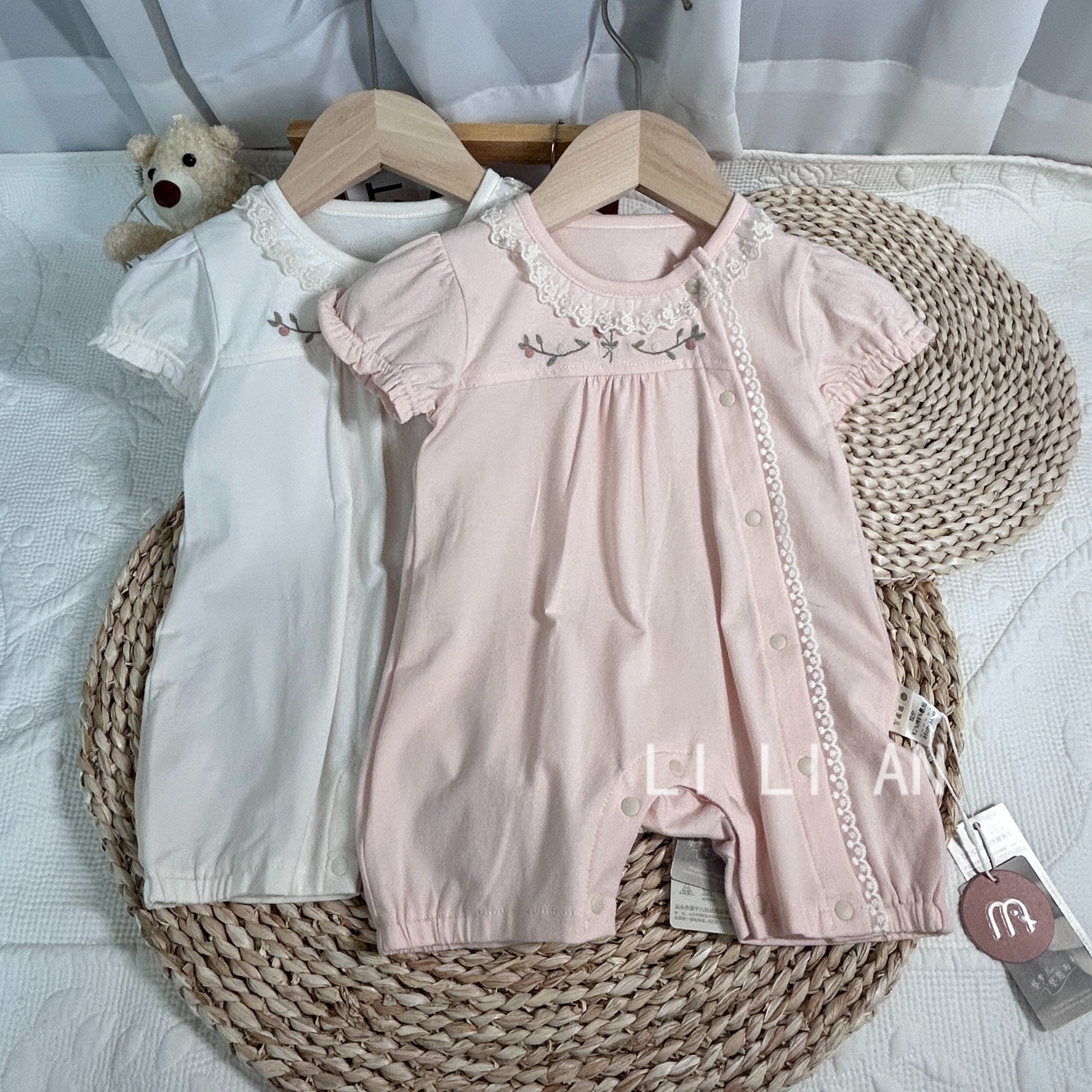 婴梦儿-恬朵-偏开短袖哈衣短裤连体裤婴儿连体衣25夏宝宝爬服女童