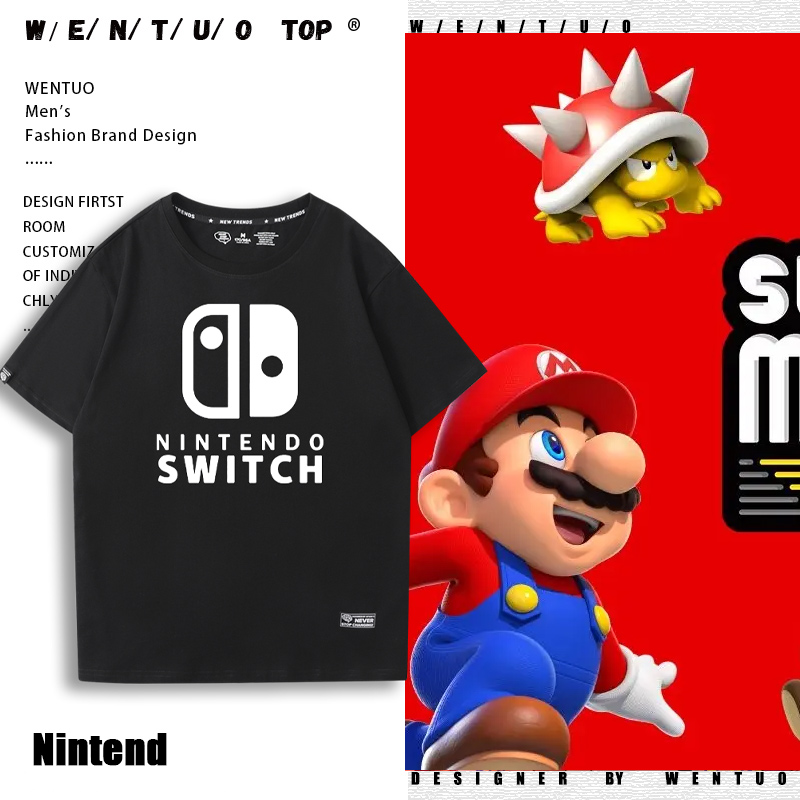 任天堂短袖t恤衫男女生switch主机掌机游戏宽松青少年纯棉半截袖