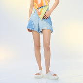 春夏新款 洲升 CHAU.RISING宽松百搭a字毛边牛仔短裤