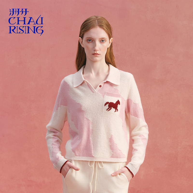 新款动物纹圈圈羊绒POLO衫