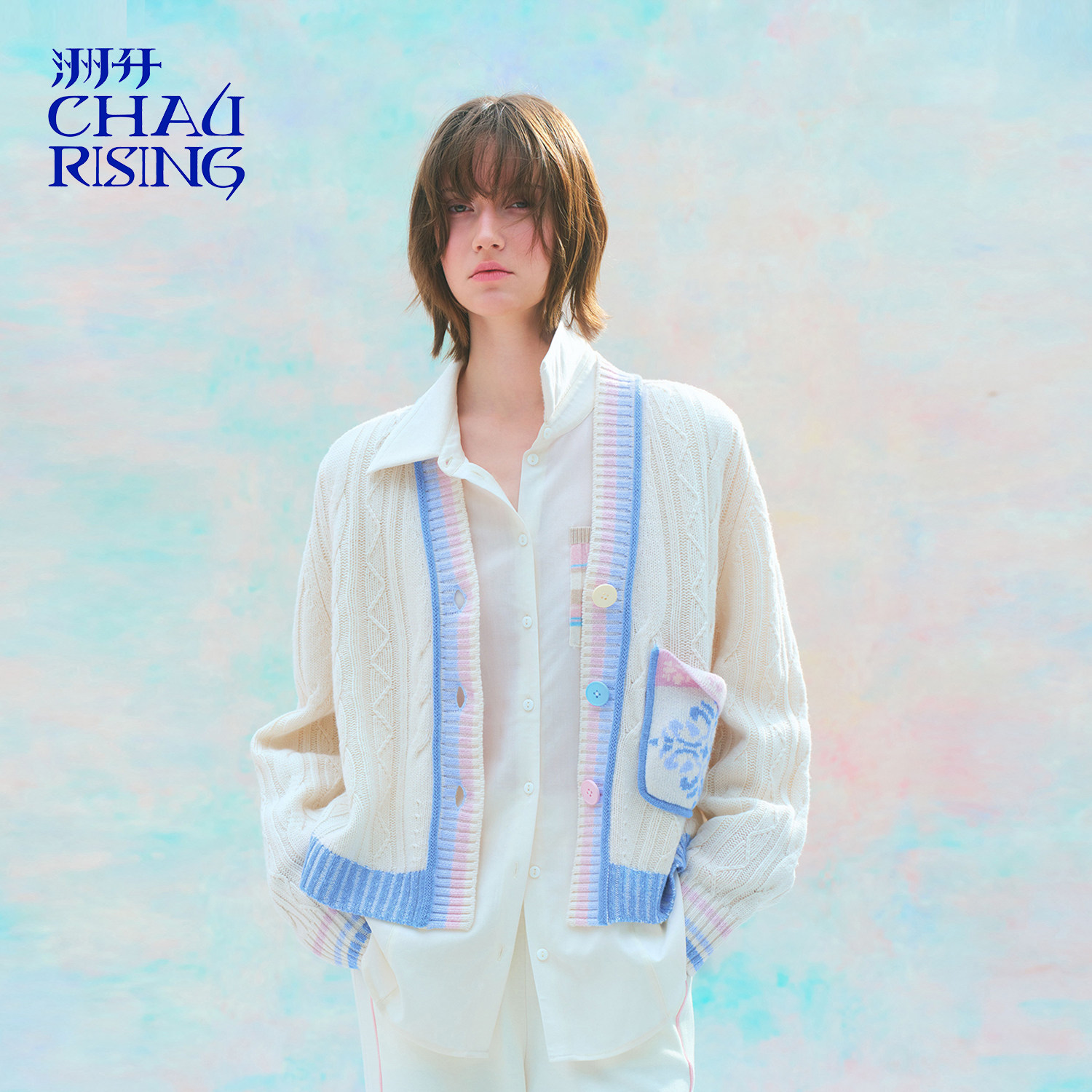 【陈添祥同款】洲升26春季新款青花瓷贴袋羊毛开衫慵懒中式短外套,女装/女士精品,毛针织衫,淘宝优惠券,粉丝福利购,淘宝优惠卷