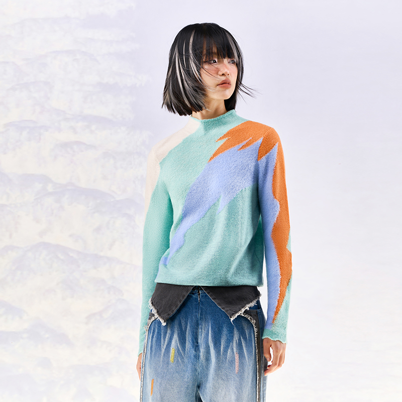 撞色圈圈羊绒打底针织衫