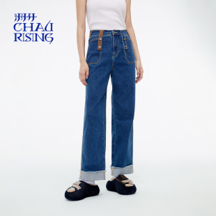 洲升 新款 翻邊顯瘦休閑直筒闊腿牛仔長(zhǎng)褲 CHAU.RISING秋季
