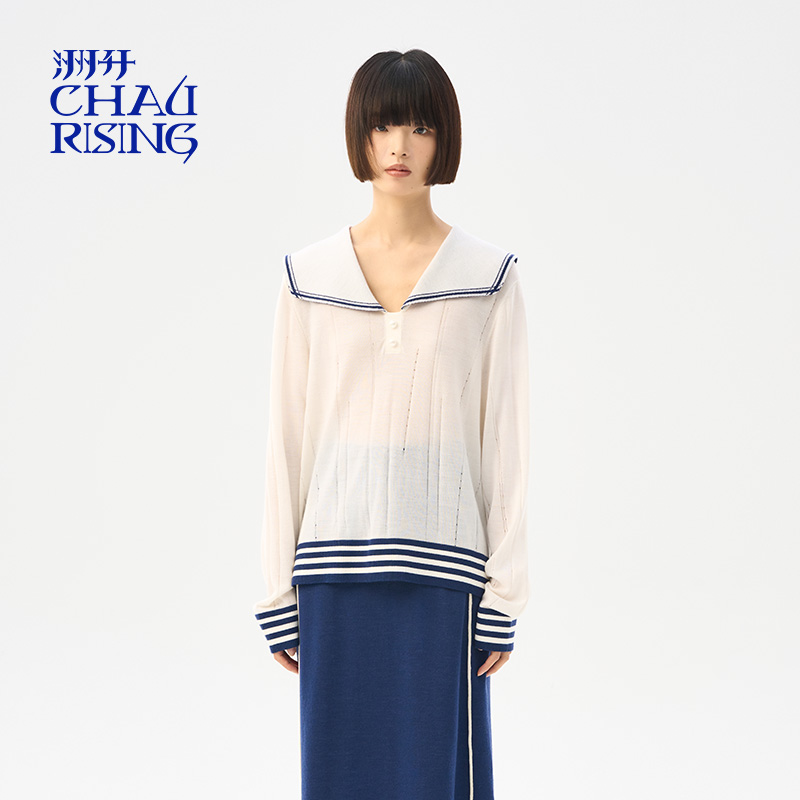CHAU.RISING海军领羊毛套头衫
