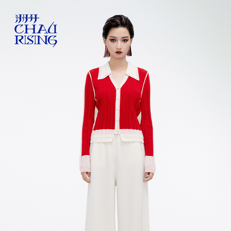 CHAU.RISING撞色修身羊绒开衫