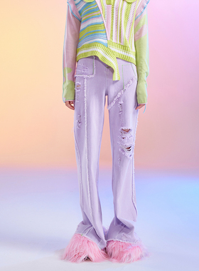 洲升/CHAU.RISING个性破洞宽松休闲裤女直筒牛仔裤秋冬新款设计师