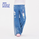 洲升 CHAU.RISING2025春夏可露丽穿搭牛仔针织拼贴绣花高腰长裤 女