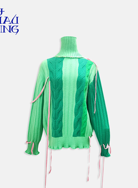 洲升/CHAU.RISING秋冬生命树绞花高领羊绒衫女彩色套头毛衣女