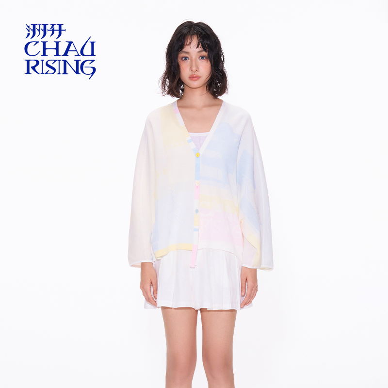 洲升/CHAU.RISING2025春夏淡人穿搭蝙蝠袖提花棉开衫针织衫上衣女