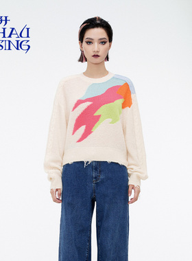 洲升/CHAU.RISING火焰圈圈别致女羊绒毛衣针织衫秋冬新款