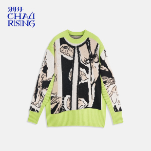 重构纹样撞边羊绒衫 女毛衣针织套头衫 CHAU.RISING秋冬新品 洲升