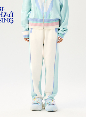 洲升/CHAU.RISING春夏新款拼色羊毛拼接卫长裤宽松束脚休闲裤女士