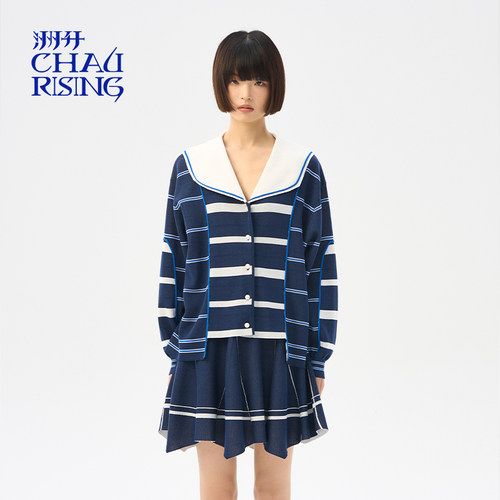 CHAU.RISING条纹不规则针织开衫